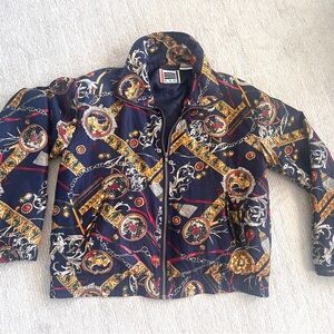 90's Silk Zip Up Golf Jacket - Windbreaker - Lightweight - Navy & Gold -Sz Small